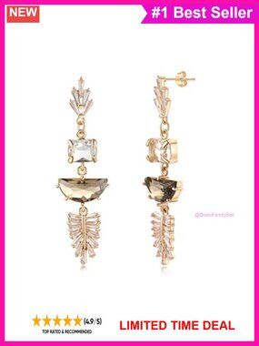 Art Deco Chandelier Drop Dangle Earrings Champagne CZ Bridal Gift